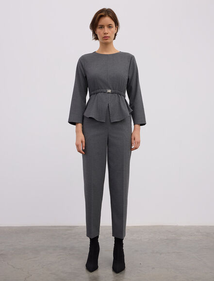 BGN WORKSHOP - VISKON KARISIMLI KEMER DETAYLI PEPLUM BLUZ