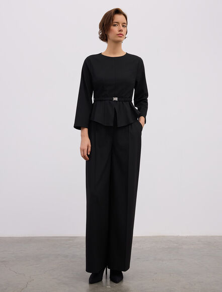 BGN WORKSHOP - VISKON KARISIMLI KEMER DETAYLI PEPLUM BLUZ