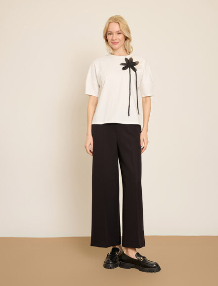 BGN WORKSHOP - VOLUMLU KONTRAST CICEK APLIKELI PAMUKLU T-SHIRT