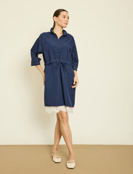 BGN WORKSHOP - YAKA FERMAURLI DANTEL DETAYLI POPLIN ELBISE