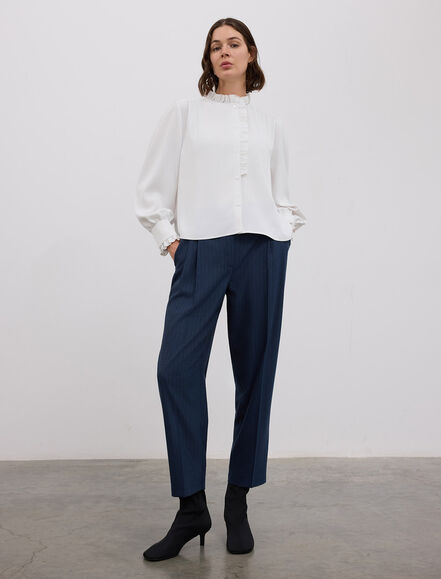 BGN WORKSHOP - YAKA - ON PAT VE MANSETLERI FIRFIRLI SATEN GOMLEK