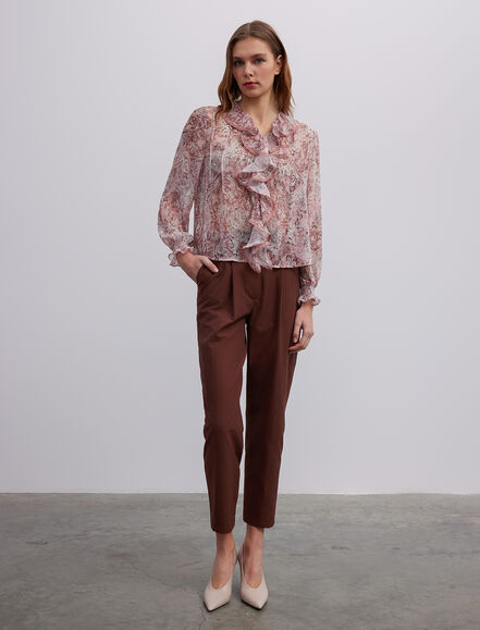 BGN WORKSHOP - Yakası Volanlı Desenli Bluz