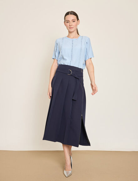 BGN WORKSHOP - YANDA FERMUAR DETAYLI PILELI MIDI ETEK