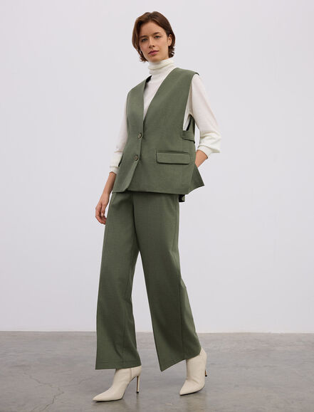 BGN WORKSHOP - YANLARI BANT DETAYLI V YAKA VISKON KARISIM YELEK