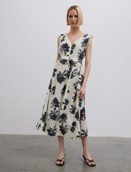 BGN WORKSHOP - Yanları Yırtmaçlı Kuşaklı Tencel Elbise