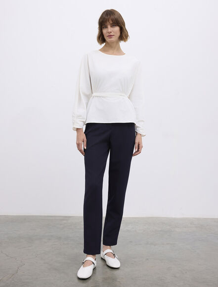 BGN WORKSHOP - YARASA KOL LASTIK DETAY KUSAKLI PAMUK KARISIM BLUZ