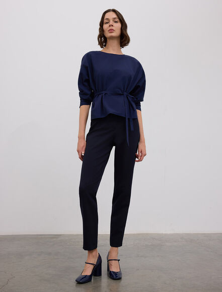 BGN WORKSHOP - YARASA KOL LASTIK DETAY KUSAKLI PAMUK KARISIM BLUZ