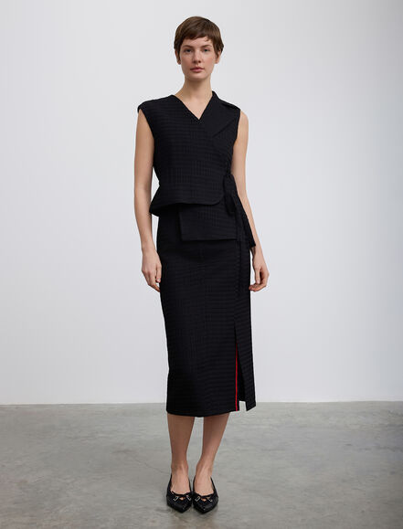 BGN WORKSHOP - Yırtmaçta Renkli Şerit Detaylı Midi Boy Etek