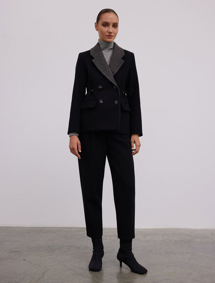 BGN WORKSHOP - YUN KARISIM BELDE LASTIK DETAYLI KRUVAZE CEKET