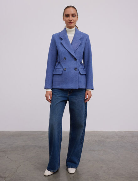 BGN WORKSHOP - YUN KARISIM BELDE LASTIK DETAYLI KRUVAZE CEKET