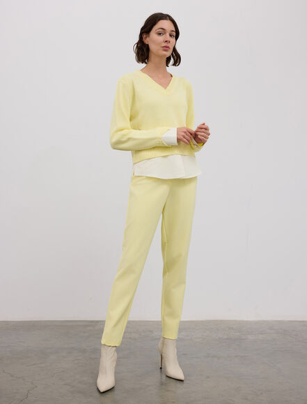 BGN WORKSHOP - YUN KARISIM CIZGILI POPLIN GARNILI V YAKA KAZAK