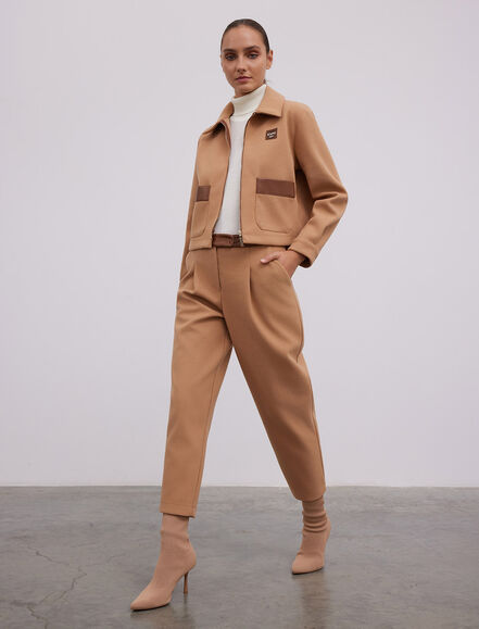 BGN WORKSHOP - YUN KARISIM DERI GARNILI TORBA CEP-FERMUARLI MONT