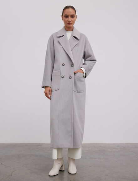 BGN WORKSHOP - YUN KARISIM YARASA KOLLU KRUVAZE KAPAMA UZUN KABAN