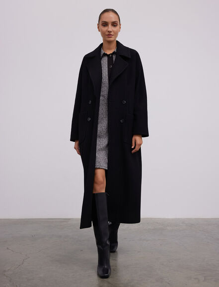 BGN WORKSHOP - YUN KARISIM YARASA KOLLU KRUVAZE KAPAMA UZUN KABAN